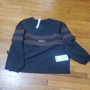 lululemon athletica Navy Crewneck Sweater with Brown Stripes